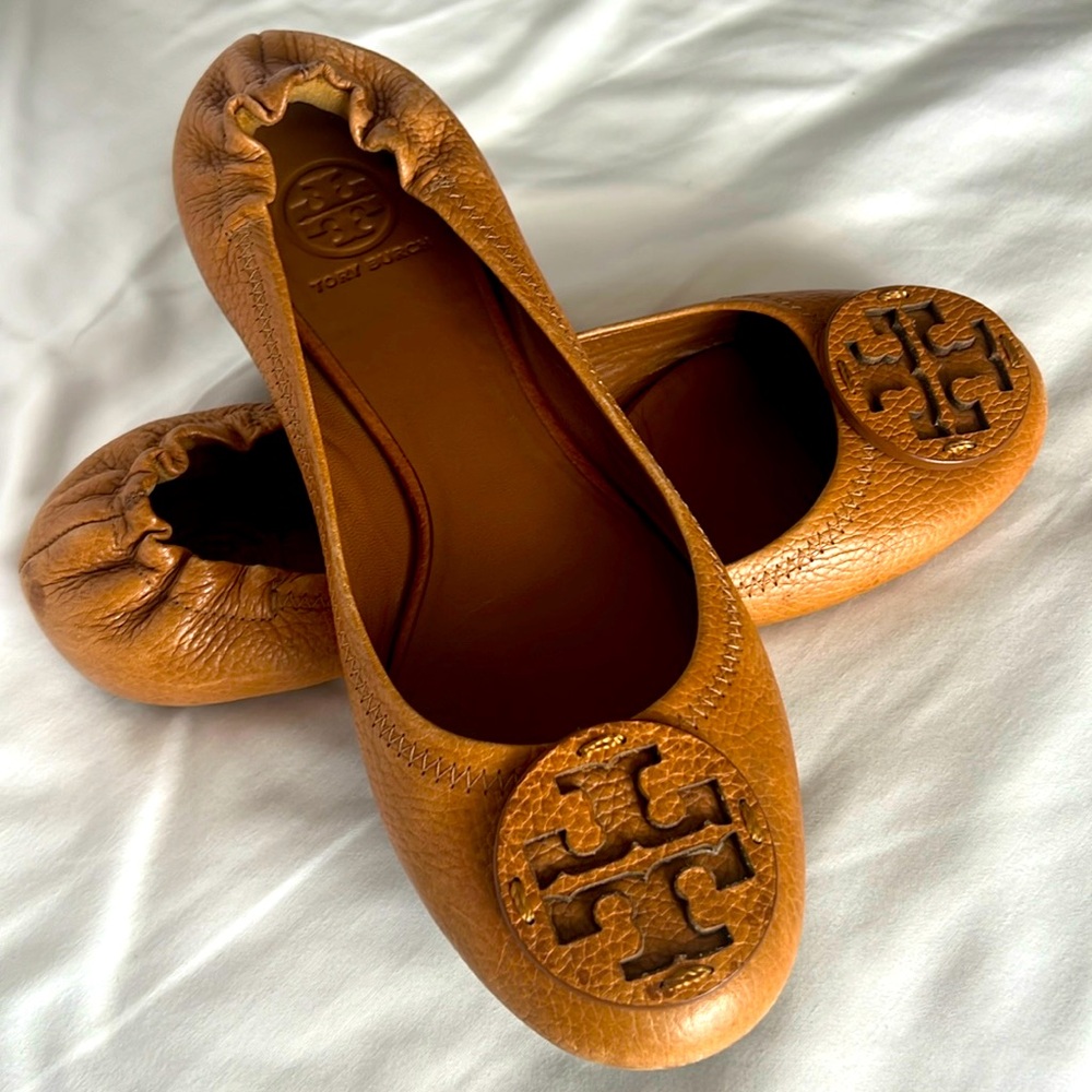 Tan Tory Burch Leather Flats, Size 9
